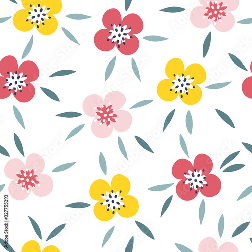 Seamless pattern with simple flowers