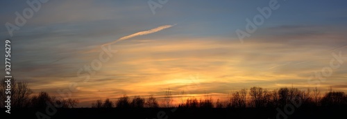 Panorama of a very colorful sunset