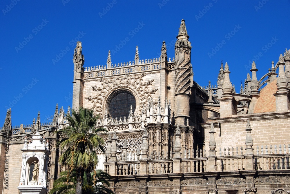 View of Saint Mary of the See Cathedral, Seville, Spain.