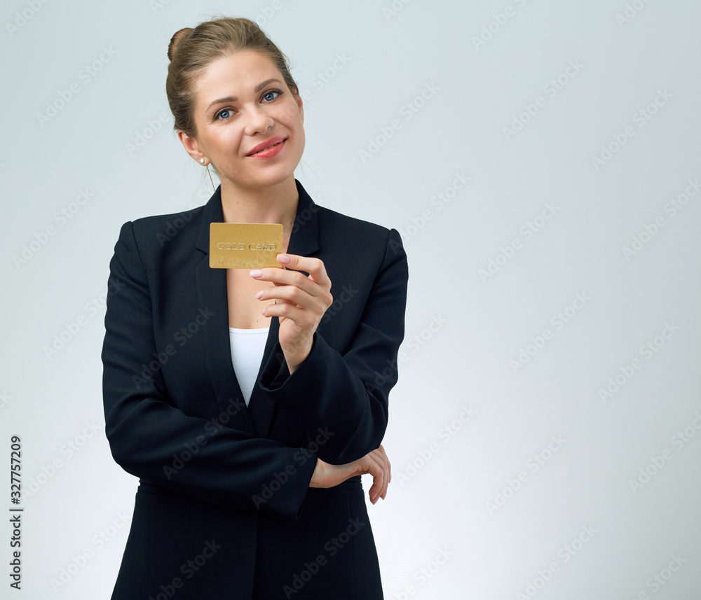 portrait of business woman with credit card. portrait of business woman with credit card.