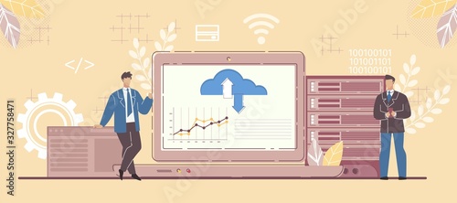Business Partner and Saas Platform. Cloud Software and Database Center Connection. Software as Service Flexibility. Information Exchange Technology. On-Demand Subscription Access. Vector Illustration
