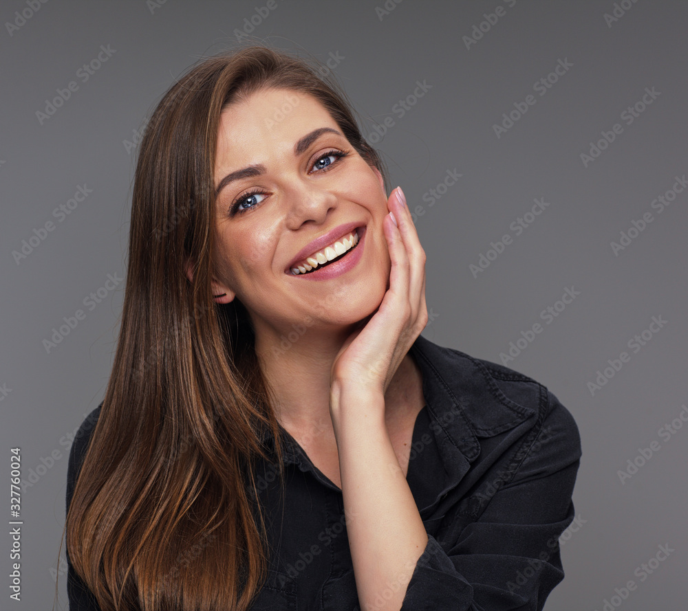 happy woman with big toothy smile. happy woman with big toothy smile.