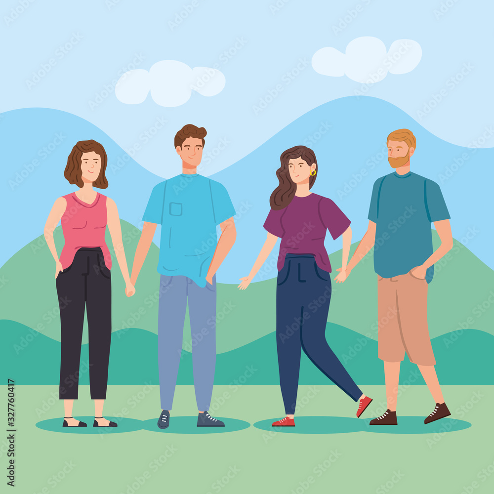 Fototapeta premium group people in landscape nature vector illustration design