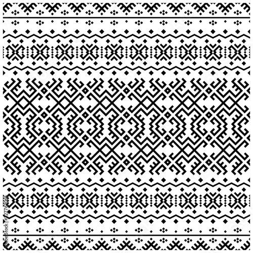 Ikat Aztec ethnic seamless pattern design background vector in black and white color.