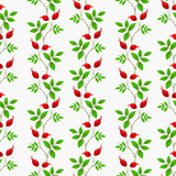 Vector seamless pattern with vertical rose hip twigs; natural design for fabric, wallpaper, textile, packaging, web design.