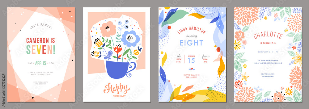 Naklejka premium Set of floral universal artistic templates. Good for birthday, bridal and baby shower. 