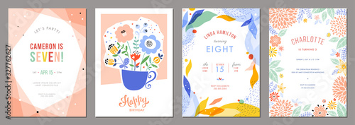 Set of floral universal artistic templates. Good for birthday, bridal and baby shower. 