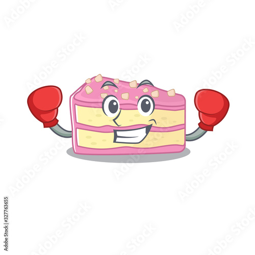 mascot character style of Sporty Boxing strawberry slice cake