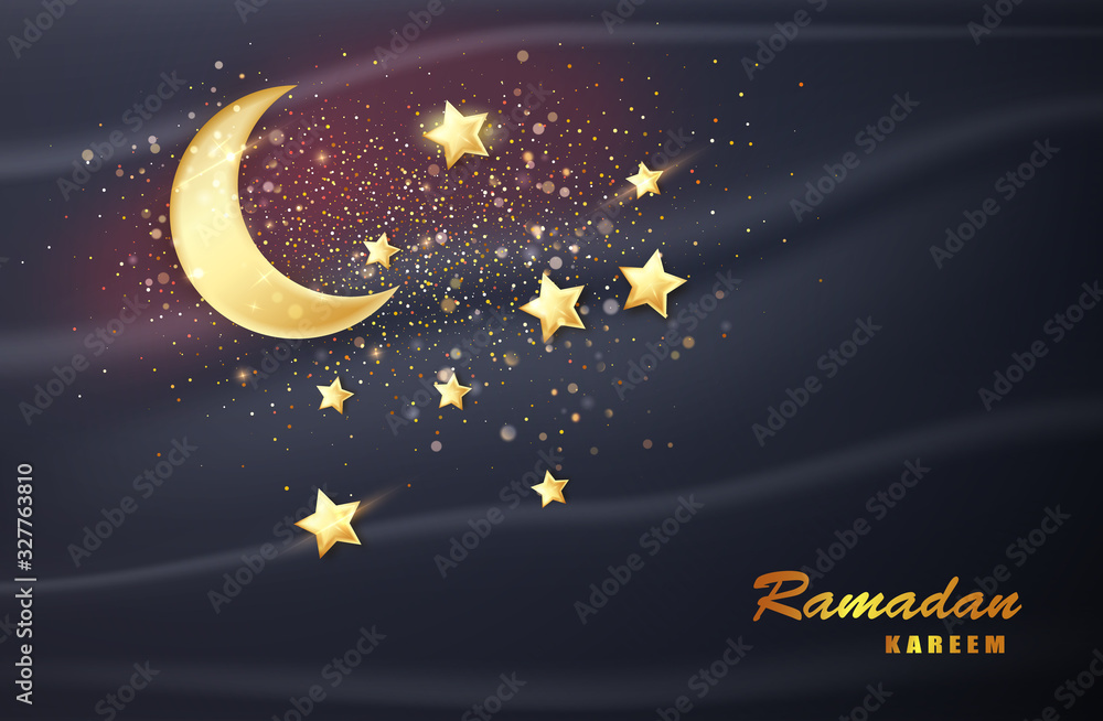 Fototapeta premium Ramadan Kareem Banner with Moon. Eid mubarak card decoration. Islam, muslim religion banner.