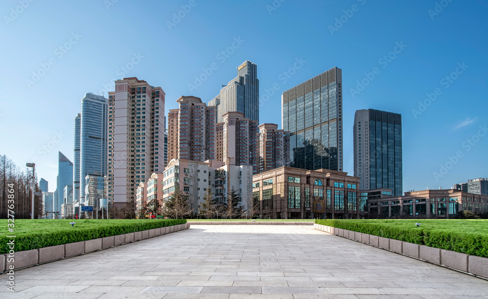 Qingdao city skyline and square floor tile building landscape.. Qingdao city skyline and square floor tile building landscape..