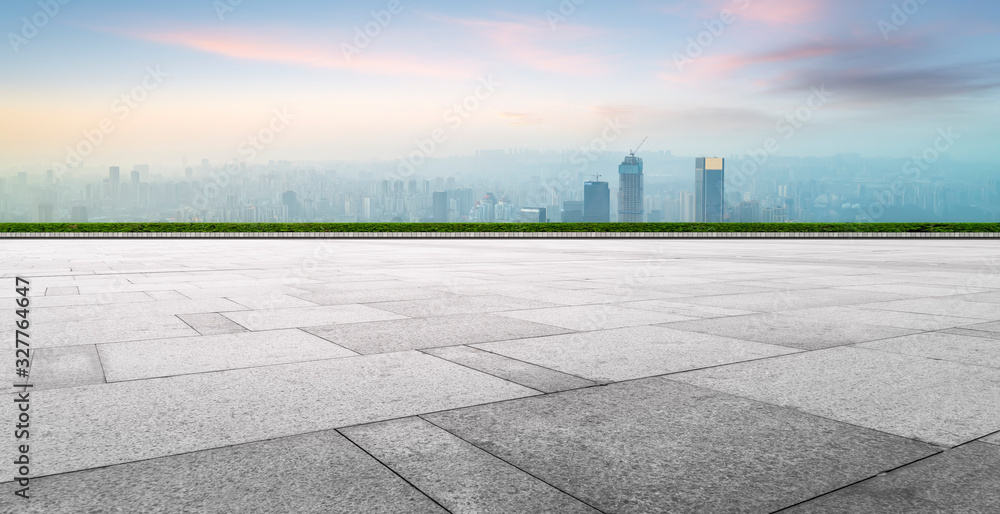 Chongqing city skyline and square floor tile building landscape..