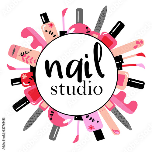 Vector logotype design for nail salon, studio, bar, spa, boutique. Nail art labels with sample text. Set of nail salon logo templates.