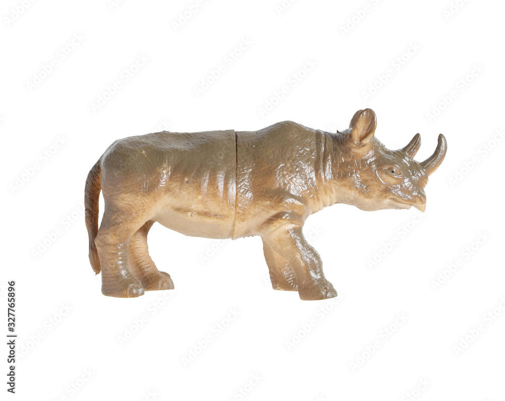 Plastic rhino doll isolated on white background Plastic rhino doll isolated on white background