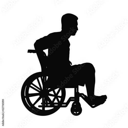 Patient on wheel chair silhouette vector