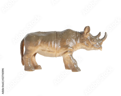 Plastic rhino doll isolated on white background