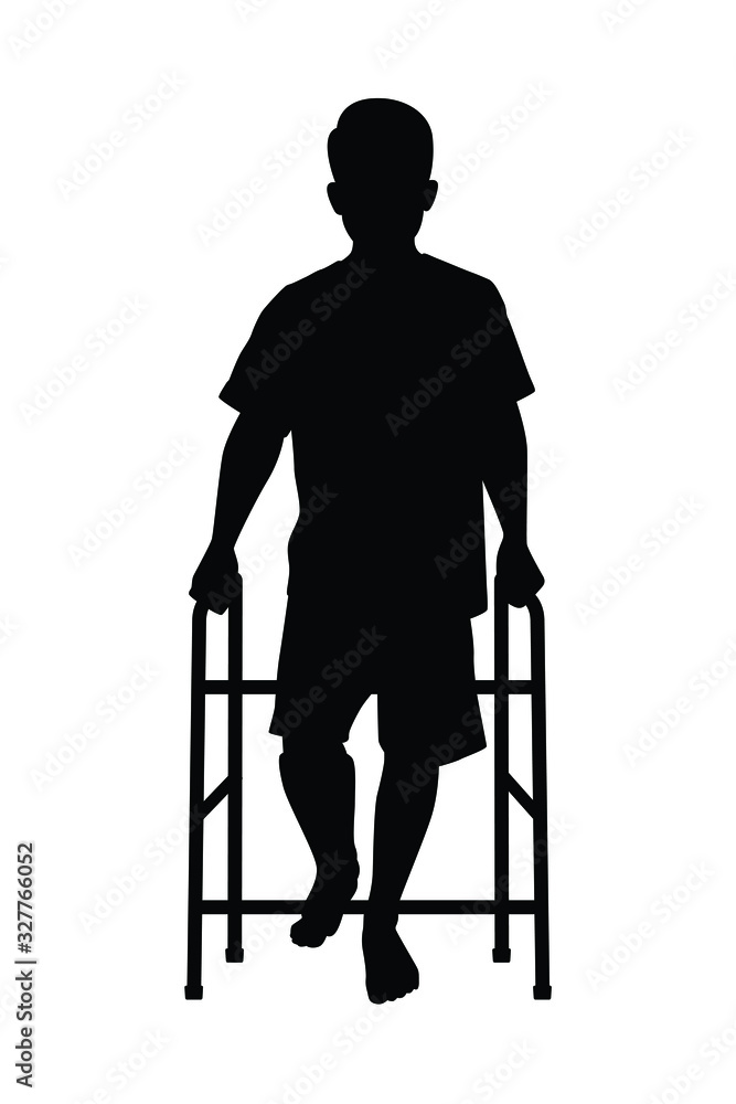 Patient with crutch silhouette vector Patient with crutch silhouette vector