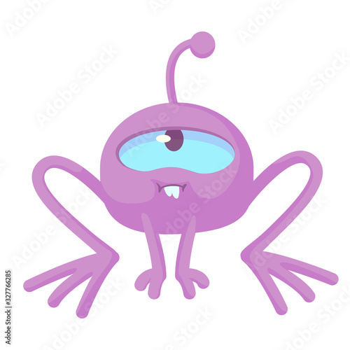 Single-eyed alien flat cartoon vector illustration. Purple monocular extraterrestrial. Ready to use 2d character template for commercial, animation, printing design. Isolated comic hero