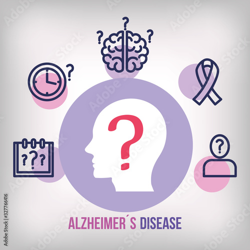 world alzheimer day with head profile and icons vector illustration design