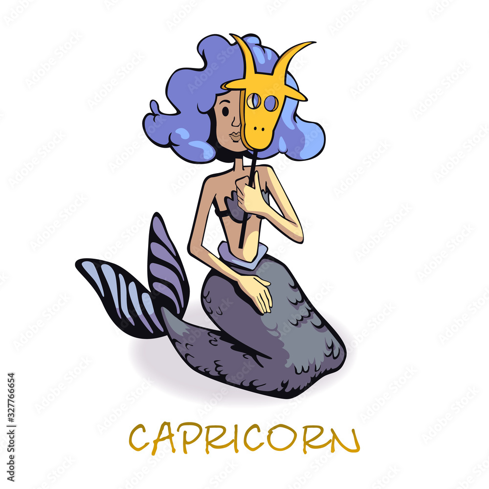 Capricorn zodiac sign woman flat cartoon vector illustration. Mythical creature, astrological symbol. Ready to use 2d character template for commercial, animation, printing design. Isolated comic hero