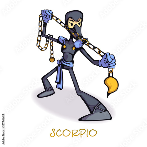 Scorpio zodiac sign person flat cartoon vector illustration. Warrior, water astrological symbol. Ready to use 2d character template for commercial, animation, printing design. Isolated comic hero
