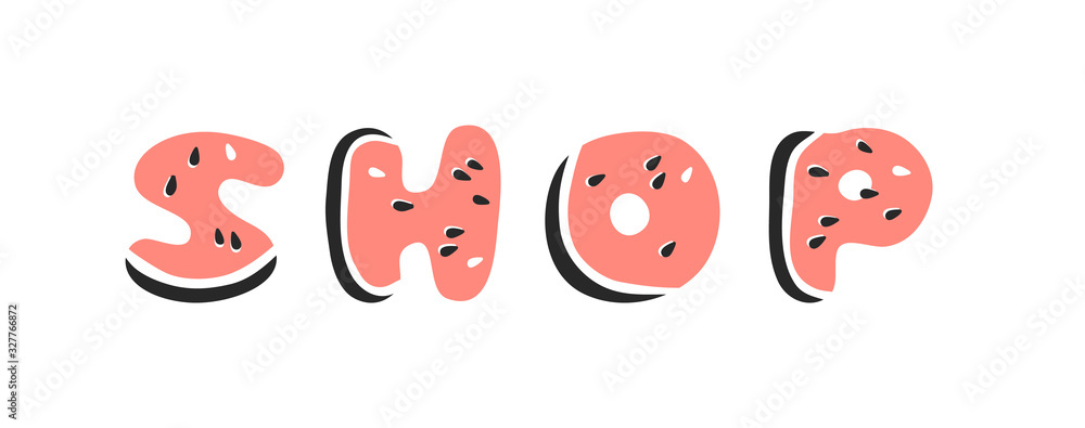 Cartoon vector illustration fruits font. Hand drawn drawing vegetarian food. Actual Creative Vegan art work. Watermelon ABC and word Cartoon vector illustration fruits font. Hand drawn drawing vegetarian food. Actual Creative Vegan art work. Watermelon ABC and word