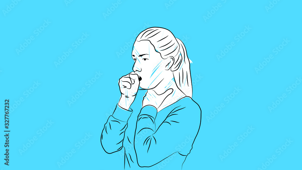 woman coughing and sick because of infectious virus/disease/flu simple hand drawn design style minimal vector illustration woman coughing and sick because of infectious virus/disease/flu simple hand drawn design style minimal vector illustration