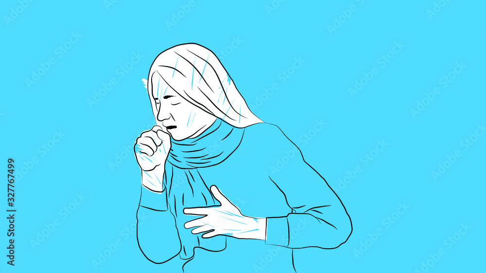 woman coughing and sick because of infectious virus/disease/flu simple hand drawn design style minimal vector illustration woman coughing and sick because of infectious virus/disease/flu simple hand drawn design style minimal vector illustration