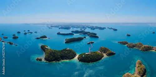 Drone Aerial panorama of hundred islands / Philippines 