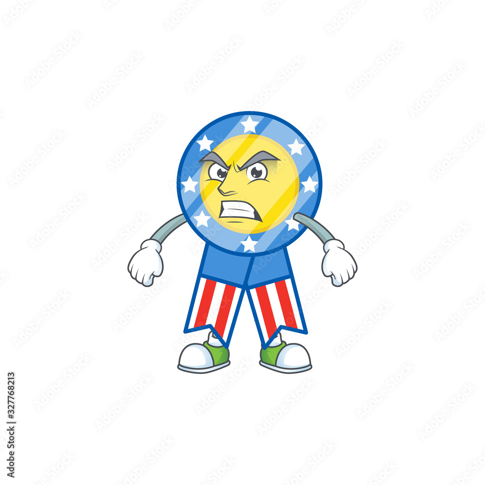 cartoon character of USA medal with angry face