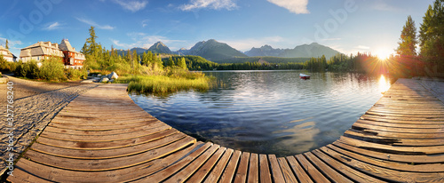 Mountain lake Strbske pleso and High Tatras national park, Slovakia - landscape