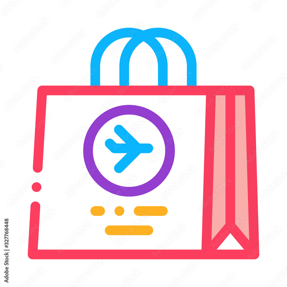 Duty Free Bag Airport Shop Icon Thin Line Vector. Airport Store Paper Package Concept Linear Pictogram. Travel Shopping Color Symbol Illustration Duty Free Bag Airport Shop Icon Thin Line Vector. Airport Store Paper Package Concept Linear Pictogram. Travel Shopping Color Symbol Illustration