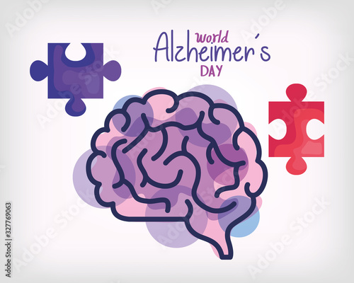 world alzheimer day with brain and puzzle piece vector illustration design