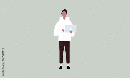 Man holding laptop icon for technologist and IT professional