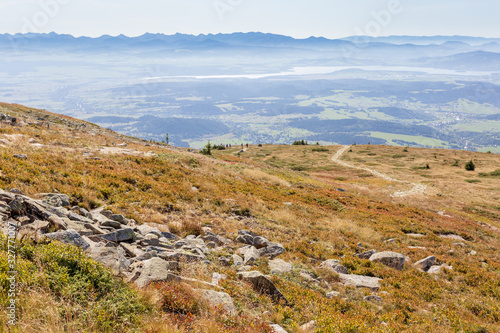 View from Babia Gora Mountain to Slovakia and Tatra Mountains, hiking trail do Diablak
