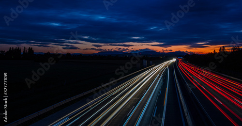 light trace from night traffic on the highway