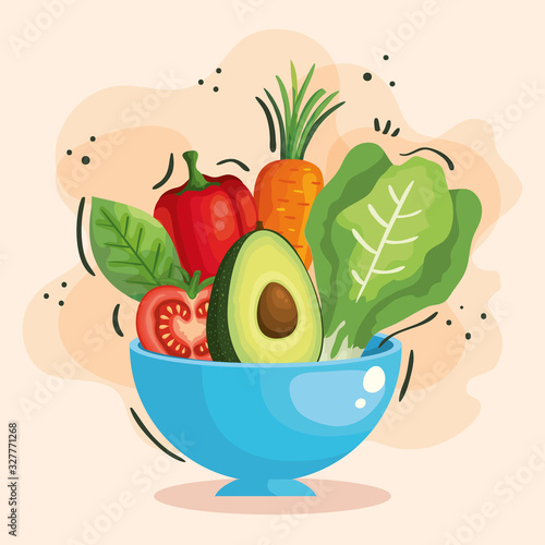 bowl with fresh and healthy vegetables vector illustration design
