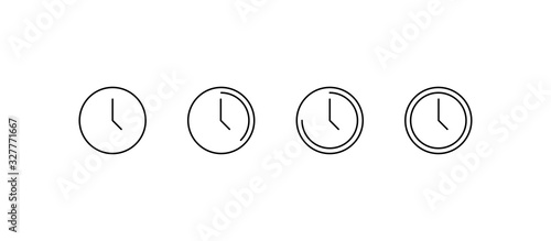 Time icons. Watch, clock 24h in a row. Time icons in flat linear design, isolated on white background. Panorama view. Vector illustration