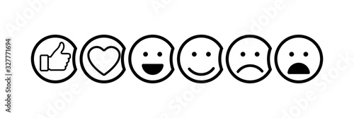 Emoticons web icons. Emojis collection, isolated on white background. Emoticons set. Emoji faces. Web icons in modern simple flat design. Smiley faces vector icons. Vector illustration