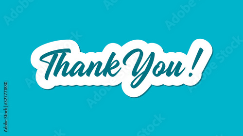 Thank You Card. Blue Text Hand Drawn Lettering Calligraphic in White Cloud isolated on Blue Sky Background. Vector illustration