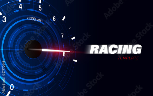 Speed motion background with fast speedometer car. Racing velocity background.