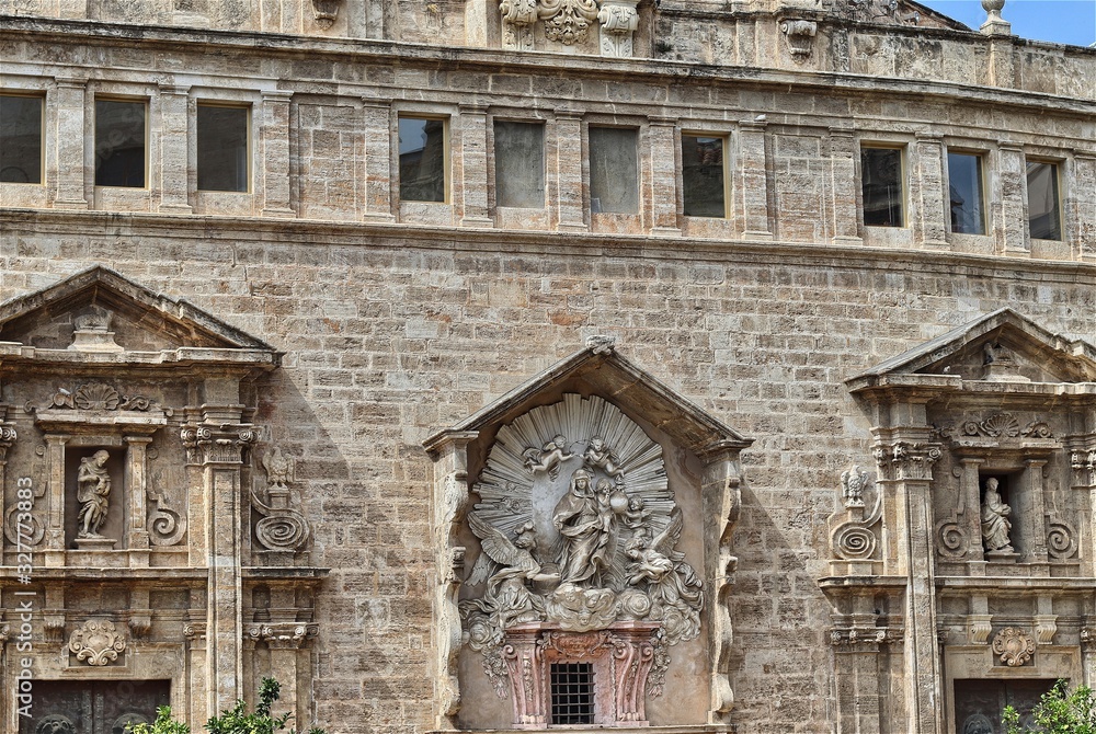 Detail of the facade of the Church of the Santos Juanes, Valencia, Spain