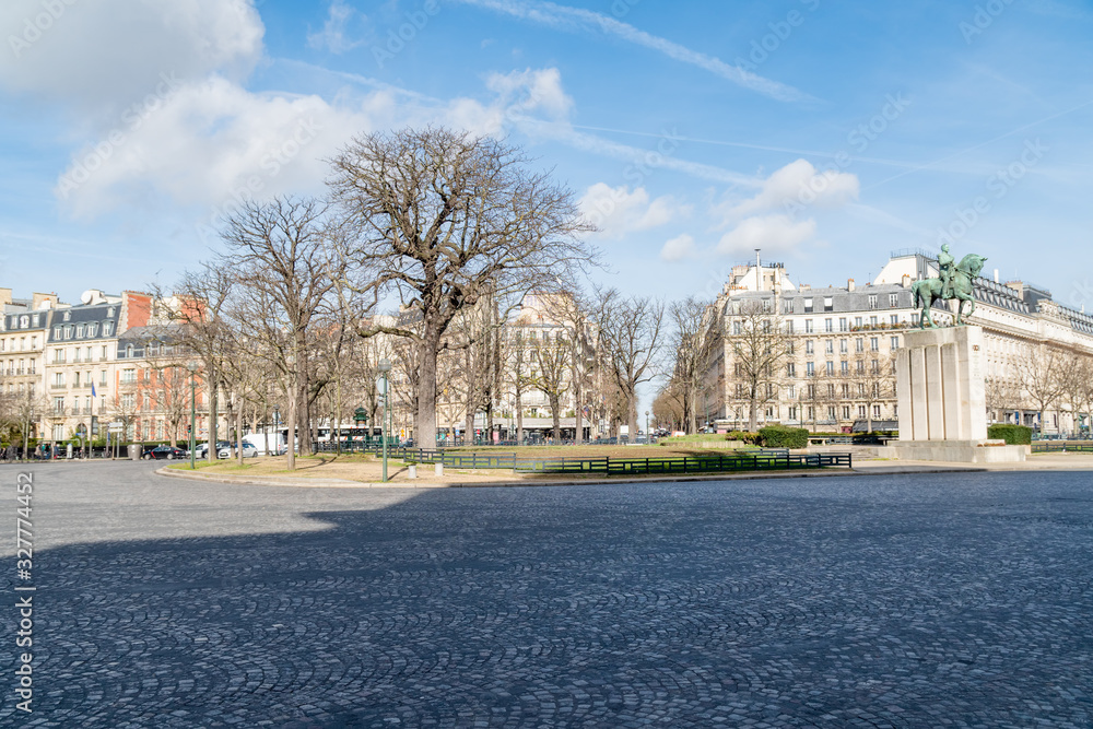Place du Trocadero in winter with statue of Marshal Foch