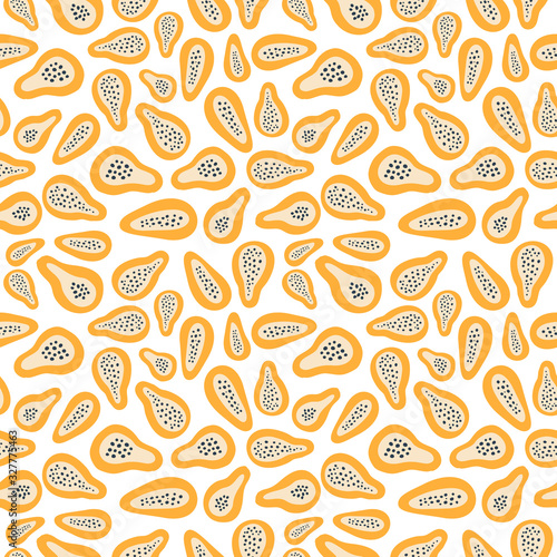 Abstract fruit pattern with papaya. Tropical seamless pattern with papaya in hand drawn simple style.