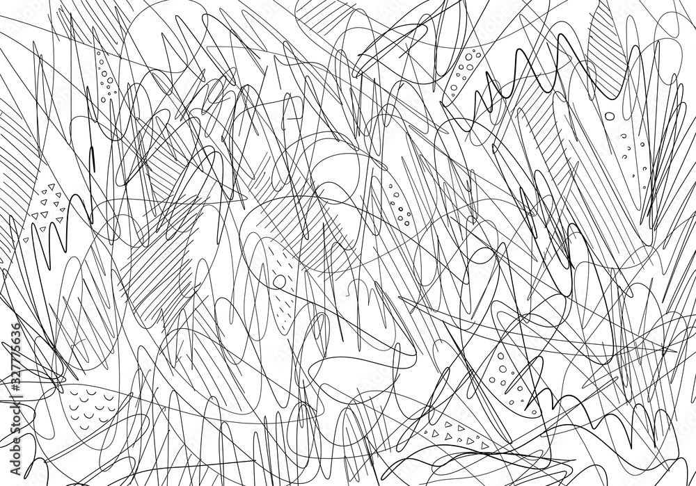 Chaotic line pattern sketch. Hatched drawing picture. Hand drawn vector. Abstract background. - obrazy, fototapety, plakaty 