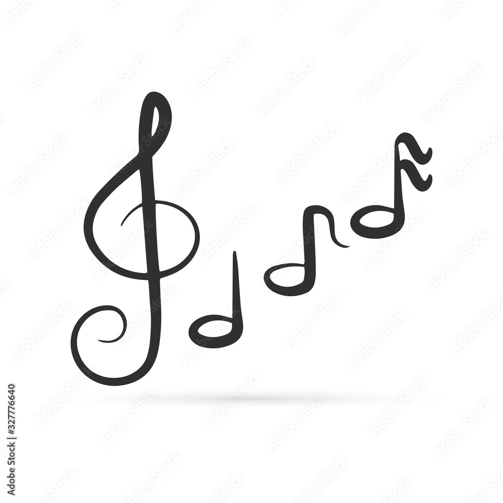 Outline treble clef with note icon isolated on white. Music doodle, sketch. Vector stock illustration Outline treble clef with note icon isolated on white. Music doodle, sketch. Vector stock illustration