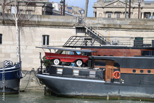 Car on a boat house