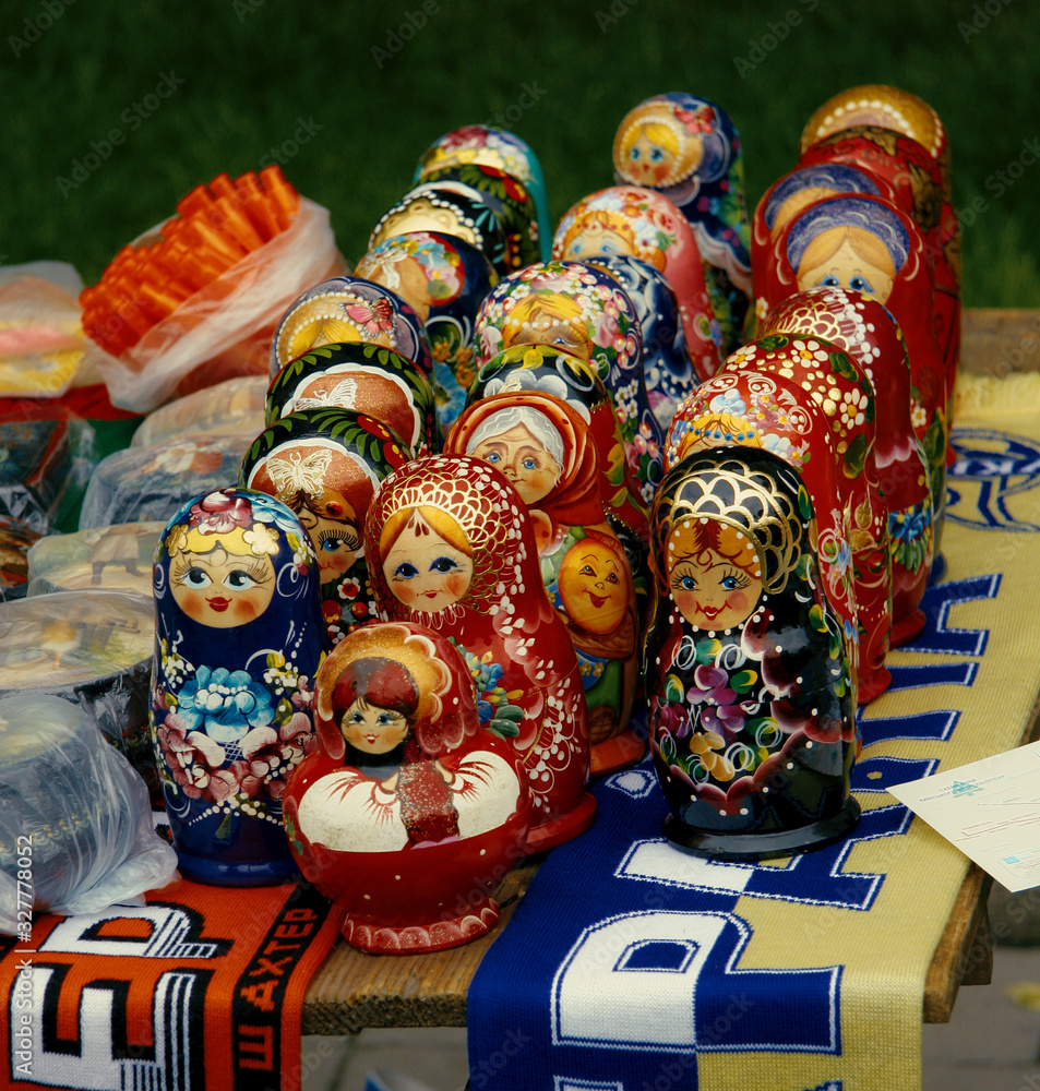 ST.PETERSBURG, RUSSIA - SEPTEMBER 15: a collection of matryoshkas at a tourist gift shop on September 15, 2012 in St. Petersburg. Matryoshkas are the most popular souvenirs from Russia ST.PETERSBURG, RUSSIA - SEPTEMBER 15: a collection of matryoshkas at a tourist gift shop on September 15, 2012 in St. Petersburg. Matryoshkas are the most popular souvenirs from Russia
