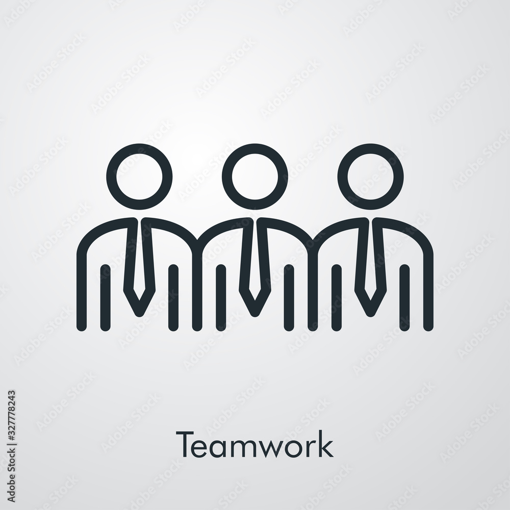 Concepto de negocios. Símbolo de trabajo en equipo. Icono plano lineal en fondo gris Concepto de negocios. Símbolo de trabajo en equipo. Icono plano lineal en fondo gris
