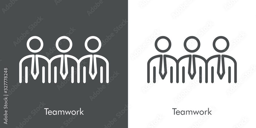Concepto de negocios. Símbolo de trabajo en equipo. Icono plano lineal en fondo gris y fondo blanco Concepto de negocios. Símbolo de trabajo en equipo. Icono plano lineal en fondo gris y fondo blanco