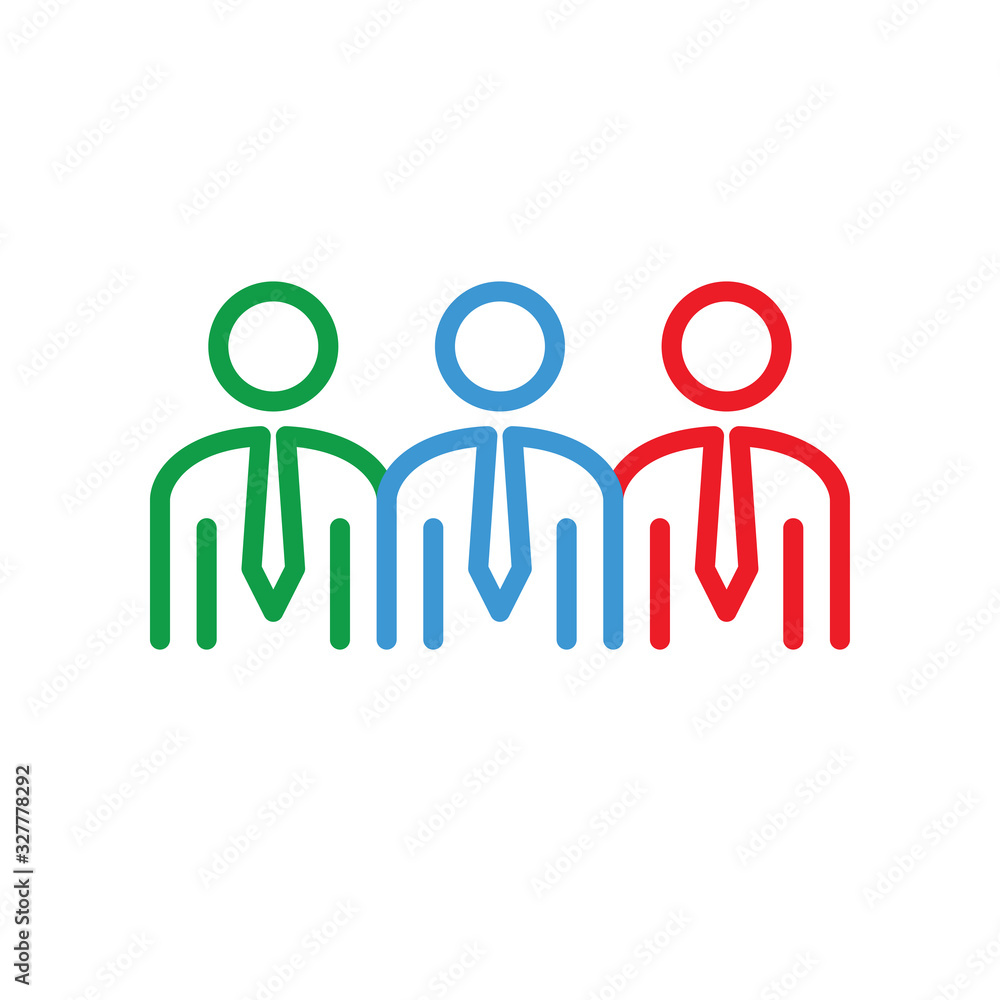 Concepto de negocios. Símbolo de trabajo en equipo. Icono plano lineal en varios colores Concepto de negocios. Símbolo de trabajo en equipo. Icono plano lineal en varios colores